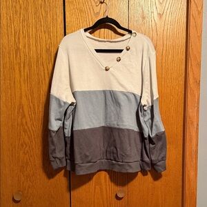 SHEIN Colorblock Sweater with Button Detail